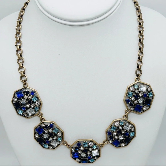 J. Crew Blue Mosaic Jeweled Medallions Necklace - Picture 1 of 3